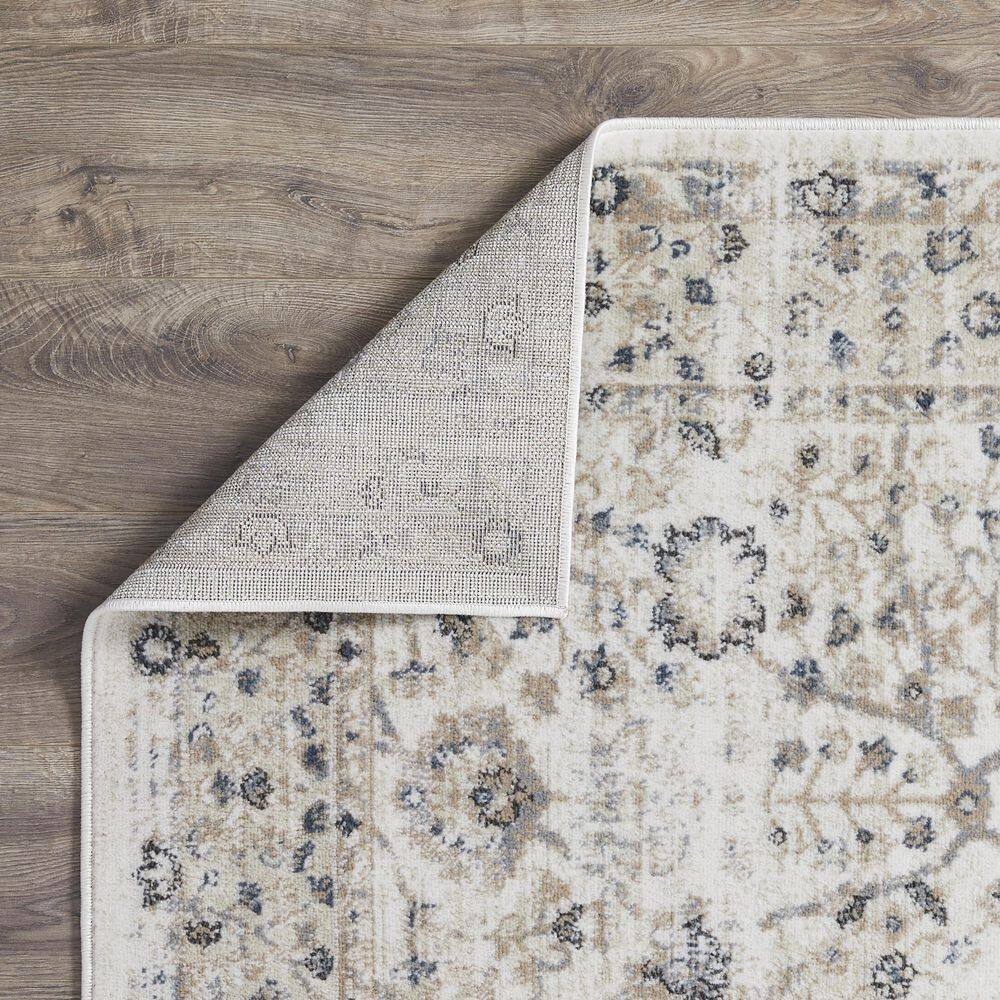Blue Blossom Border 9' x 12' Synthetic Easy-Care Area Rug