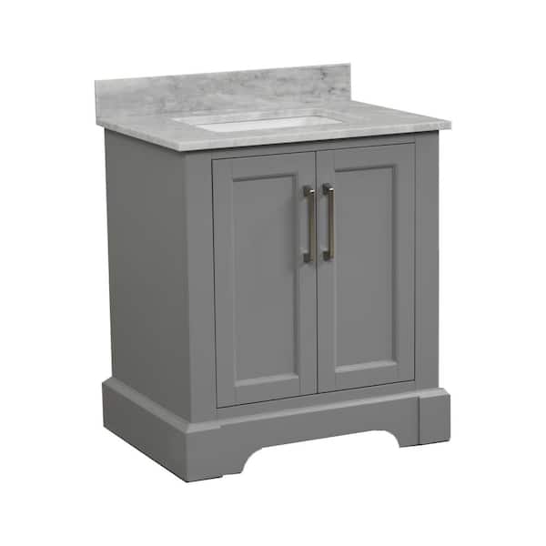 JimsMaison 30 in. W x 22 in. D x 33 in. H Bath Vanity in Grey with Carrara White Marble Top