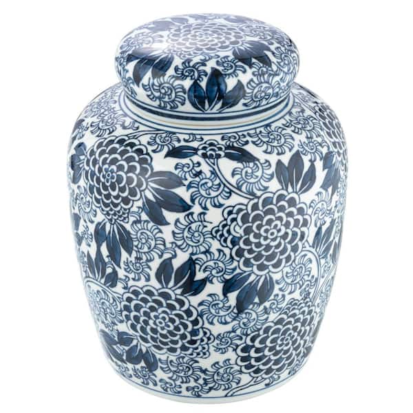 Blue and White Decorative Chrysanthemum Ceramic Ginger Jar with Lid