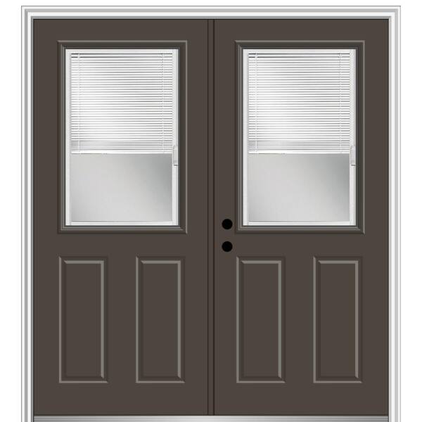 MMI Door 60 in. x 80 in. Internal Blinds Right-Hand Inswing 1/2-Lite Clear Glass 2-Panel Painted Steel Prehung Front Door