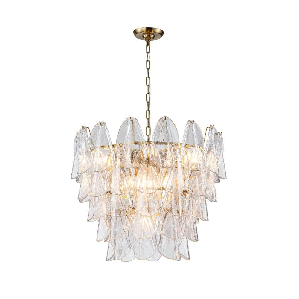 26 in Warm Brass 9-Light Glass Chandelier for Dining Room and Entryway price history on PriceWatchPro