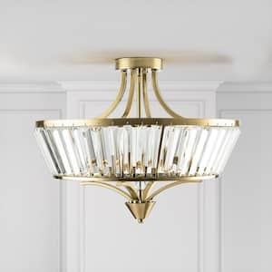 Jackson 20-In 4-Light Brass Semi-Flush Mount Ceiling Light with Crystal Shade.