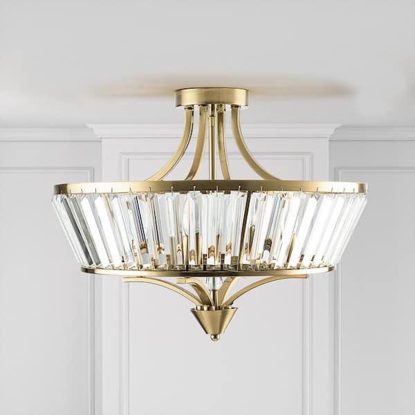 Jackson 20-In 4-Light Brass Semi-Flush Mount Ceiling Light with Crystal Shade.