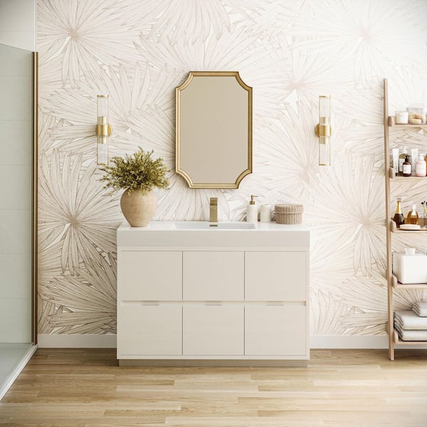 Valencia 48 in. W Bathroom Vanity in Glossy White with Acrylic Vanity Top in White