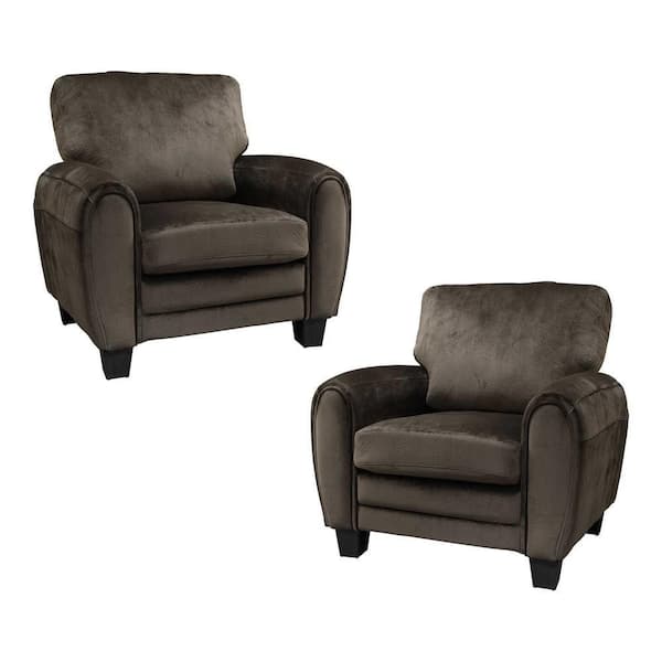EVERGLADE HOME Viggo 39.25 in. W Round Arm Microfiber Rectangle Straight Chair in Black Chocolate (Set of 2)