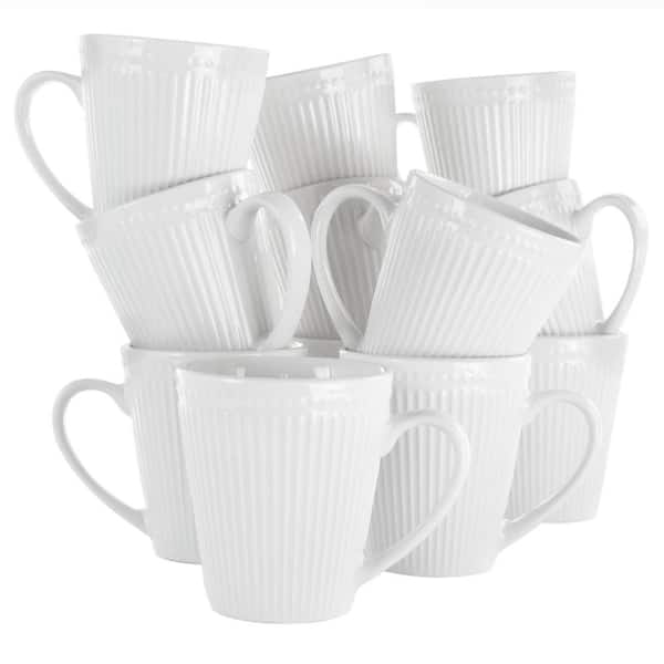 Elama 8 oz. Madeline White Porcelain Mug (Set of 12)
