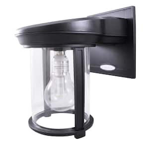 Solar Coach 1-Light Black Modern Outdoor Wall Sconce Lantern with Warm White Integrated LED Light Bulb Included
