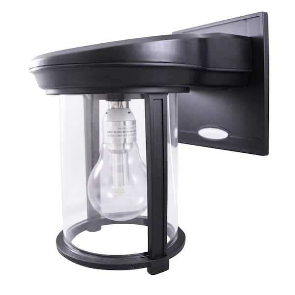 GAMA SONIC Solar Coach 1-Light Black Modern Outdoor Wall Sconce Lantern with Warm White Integrated LED Light Bulb Included