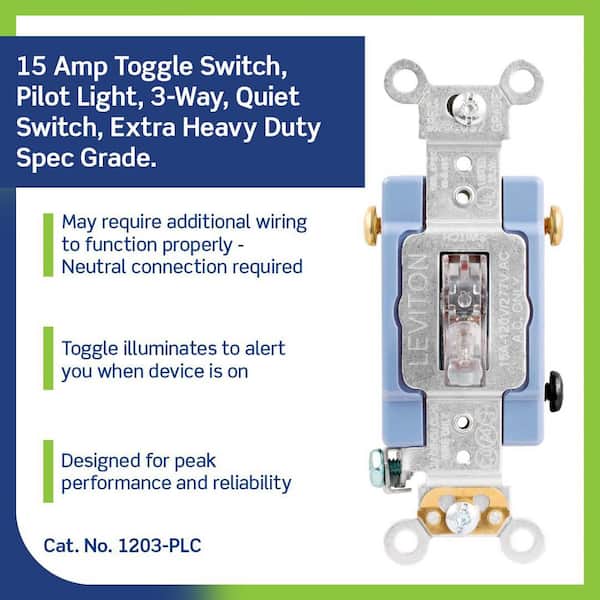 15 Amp Industrial Grade Heavy Duty 3-Way Pilot Light Toggle Switch, Clear 1203-PLC