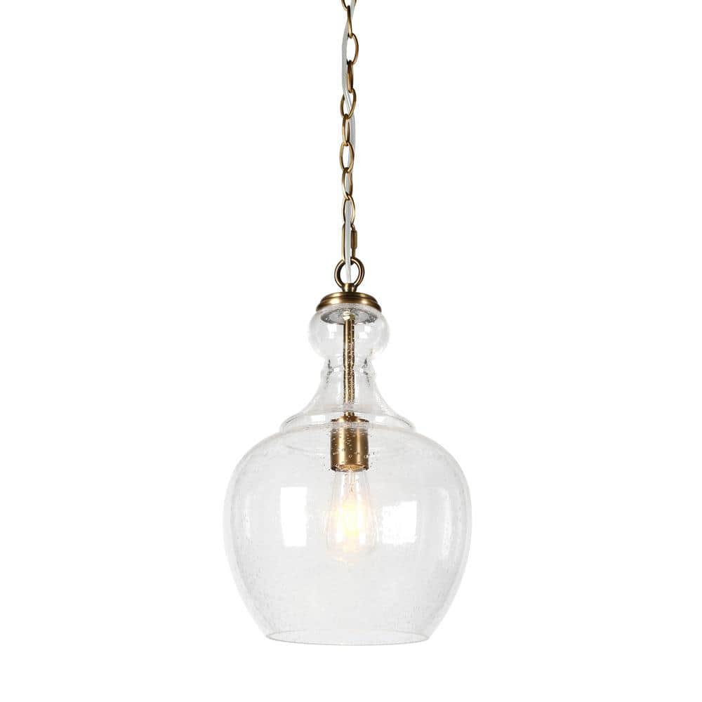 Verona 1-Light Brass Pendant with Seeded Glass Shade