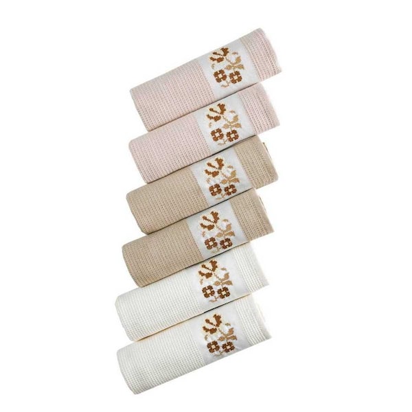 KAFTHAN Textile Taupe Floral Cotton Kitchen Towel Set (Set of 6)