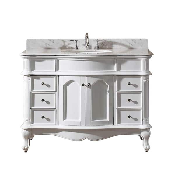 Virtu USA Norhaven 49 in. W Bath Vanity in White with Marble Vanity Top in White with Round Basin