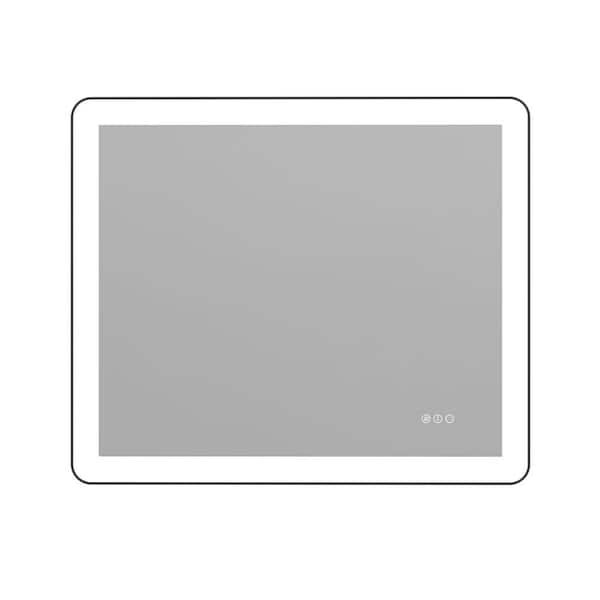 36 in. W x 30 in. H Rectangular Aluminum Framed and Dimmable 3-Color Temperature Wall Mount LED Bathroom Mirror in Black