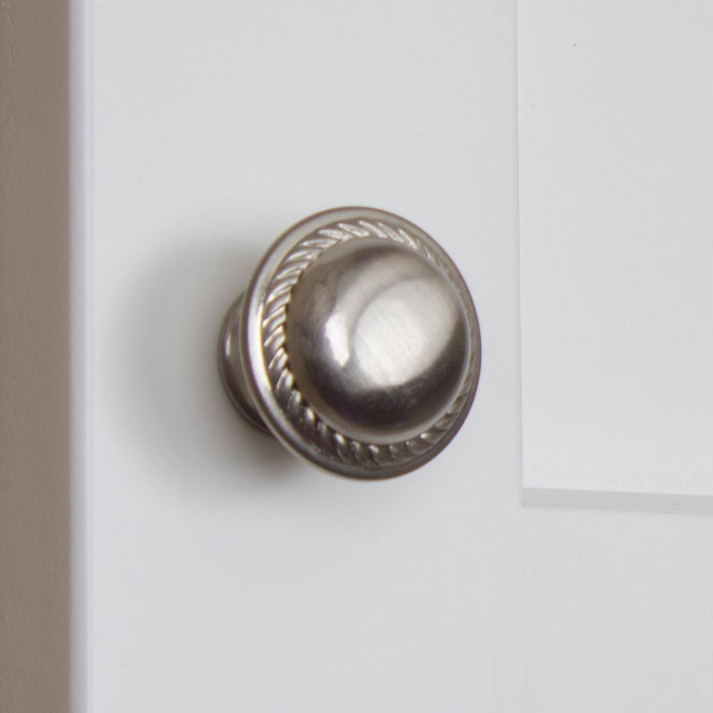 Satin Nickel Round Rope Cabinet Knob with Mounting Hardware