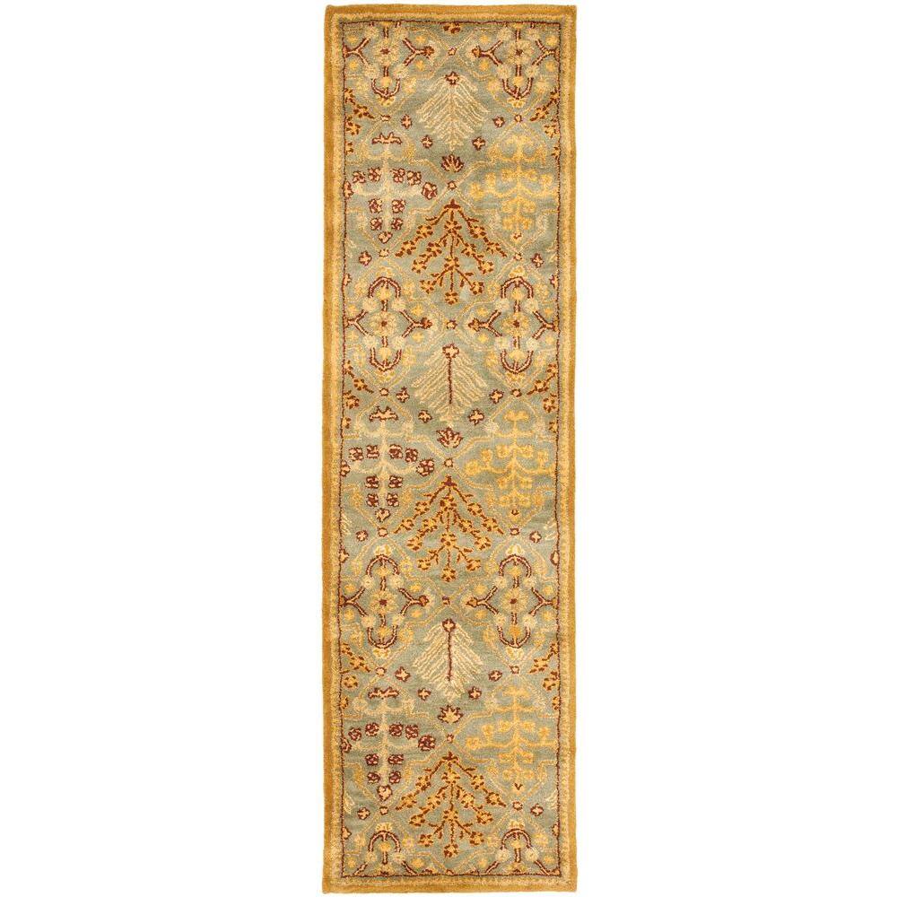 Light Blue Gold Safavieh Antiquity Collection AT613A Handmade Traditional Oriental Premium Wool Accent Rug 2'3 x 4' 