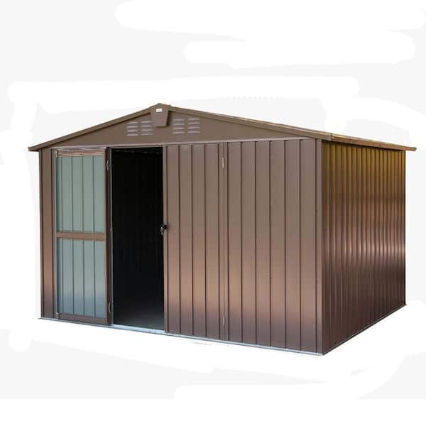 Siavonce 8 ft. W x 10 ft. D Outdoor Garden Storage Shed, Galvanized Steel Storage with Lockable Door, Brown (80 sq. ft. )