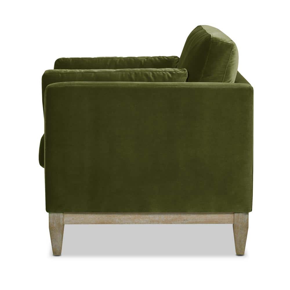 Olive Green Velvet Chaise with Wood Frame, 36"