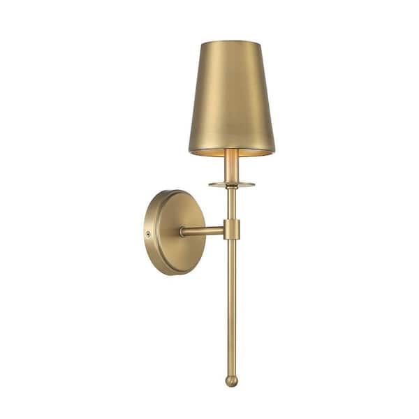 TUXEDO PARK LIGHTING 5 in. W x 20 in. H 1-Light Natural Brass Wall Sconce with Natural Brass Metal Shade
