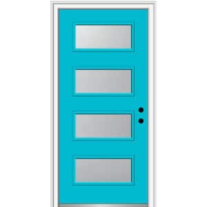 36 in. x 80 in. Celeste Left-Hand Inswing 4-Lite Frosted Glass Painted Fiberglass Smooth Prehung Front Door