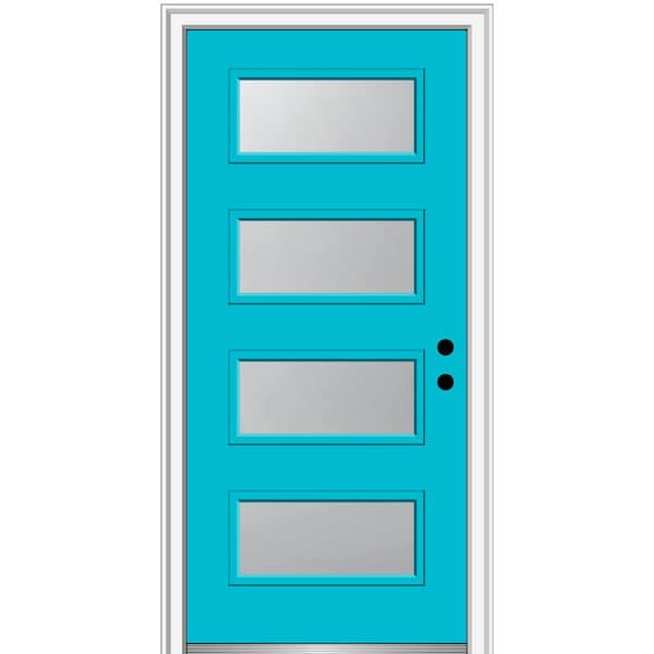 MMI Door 32 in. x 80 in. Celeste Left-Hand Inswing 4-Lite Frosted Glass Painted Steel Prehung Front Door on 6-9/16 in. Frame