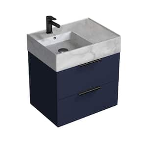 Derin 23.6 in. W x 17.32 in. D x 25.2 in. H Modern Wall Mounted Bathroom Vanity in Night Blue with White Ceramic Top