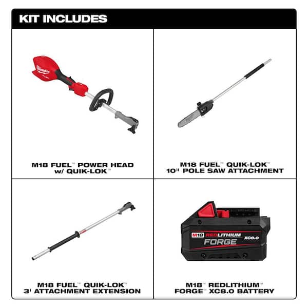 M18 FUEL 18V 10 in. Brushless Cordless Battery Powered QUIK-LOK Pole Saw w/ Attachment Capability, 8.0 Ah FORGE Battery