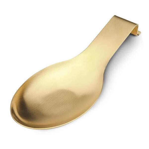 9.8 in. x 3.7 in. Stainless Steel Spoon Rest with Brushed Finish, Dishwasher Safe, Holder for Spatula and Ladle, Gold