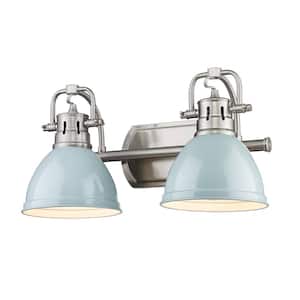 Duncan 8.5 in. 2-Light Pewter Vanity Light with Seafoam Shades