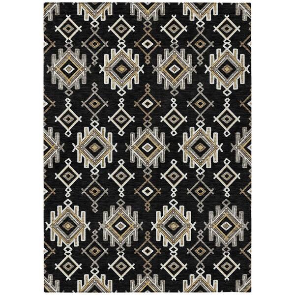 Chantille Machine Washable Indoor/Outdoor Abstract ACN3042 Black 3 ft. x 5 ft. Area Rug