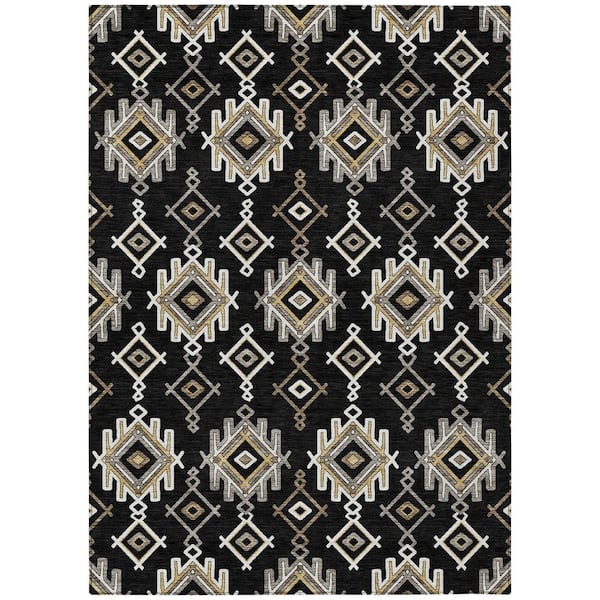 Chantille Machine Washable Indoor/Outdoor Abstract ACN3042 Black 8 ft. x 10 ft. Area Rug