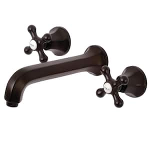 Contemporary 2-Handle Wall Mount Bathroom Faucet with Cross Handles in Oil Rubbed Bronze