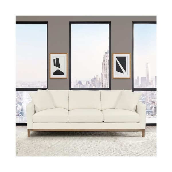 Armen Living Donna 93 in. Square Arm Polyester Fabric Rectangle Upholstered Sofa in Sugar