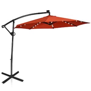 10 ft. Aluminum Cantilever Solar Powered Hanging Patio Umbrella With Cross Base and Pole in Orange
