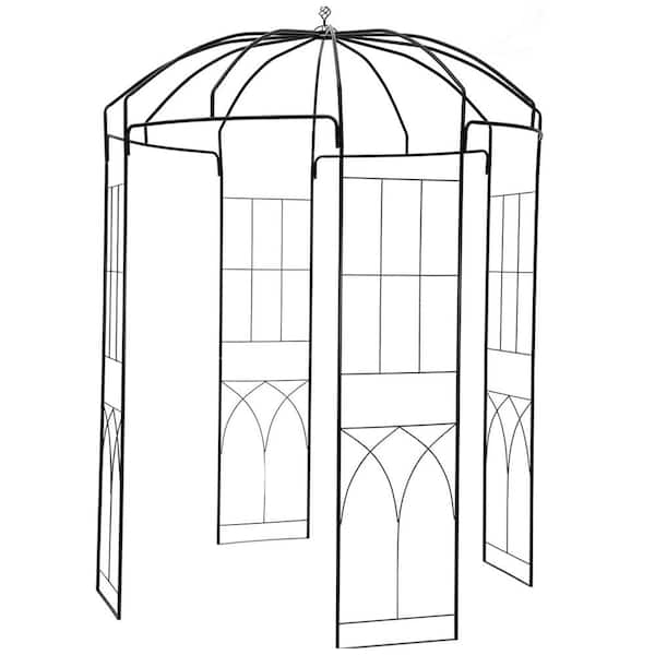 Birdcage Shape Garden Arbor 9 ft. x 6.6 ft. Heavy-Duty Wrought Iron Arbor for Climbing Vines Wedding Arch Trellis, Black