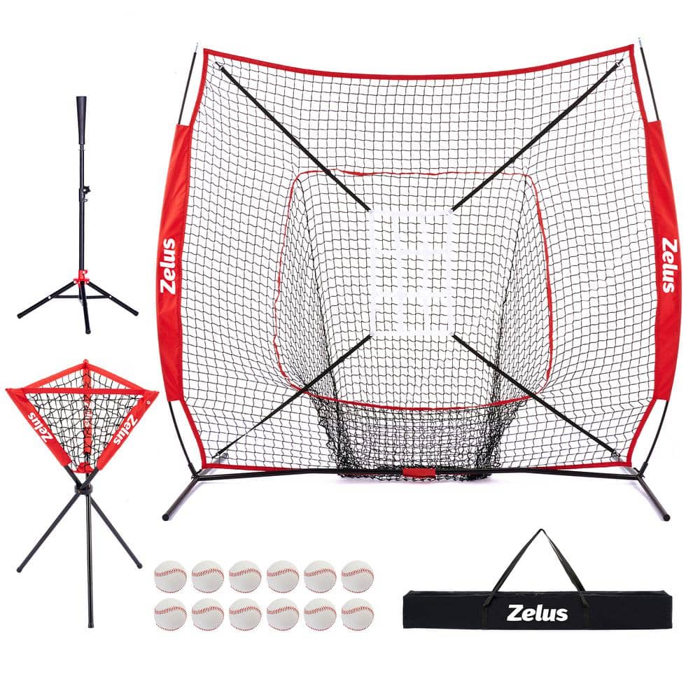 Baseball Net Kit with Tee and Strike Zone in Red, 7 ft. x 7 ft. Softball Tr