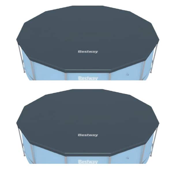 Bestway Pro Frame Pools 12 ft. x 12 ft. Round Black Above Ground Pool Leaf Plastic Cover (2-Pack)