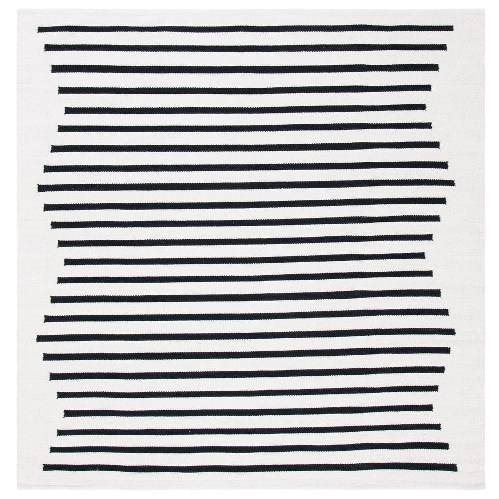 Handwoven Black Stripe Cotton 8' Square Flat Weave Rug
