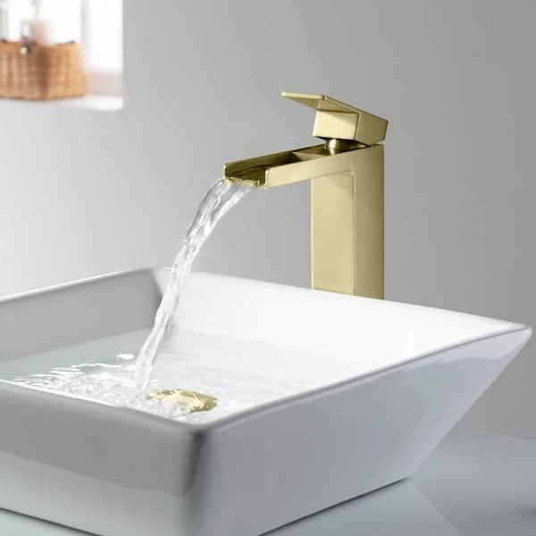 Single Handle Lever Handle Single Hole Bathroom Sink Faucet with Supply Lines and Pop-Up Drain in Brushed Gold