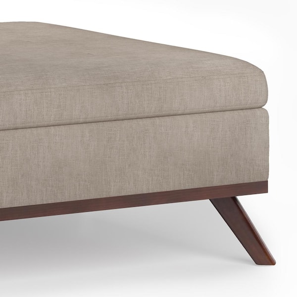 Owen 36 in. Wide Mid Century Modern Square Coffee Table Storage Ottoman in  Natural Polyester Fabric