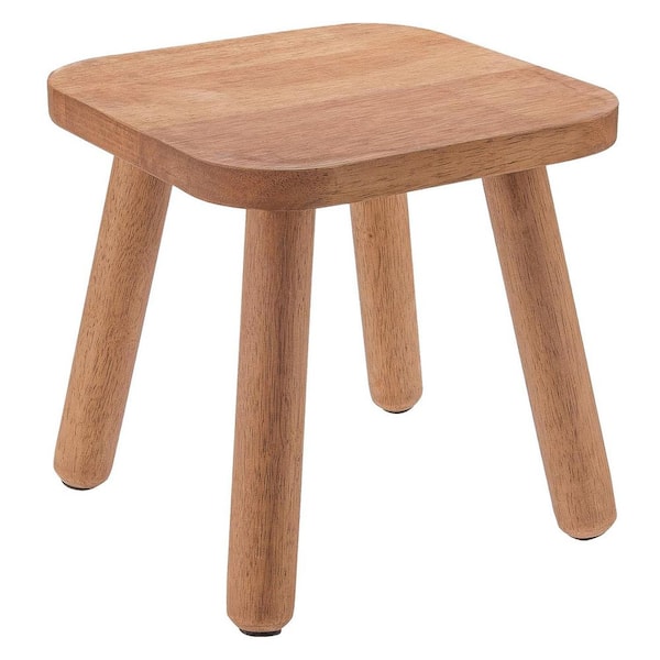 Wooden 1 Step Stool with Four Assembled Legs Non-Slip Pads Walnut Color Supports Up to 300 lbs.