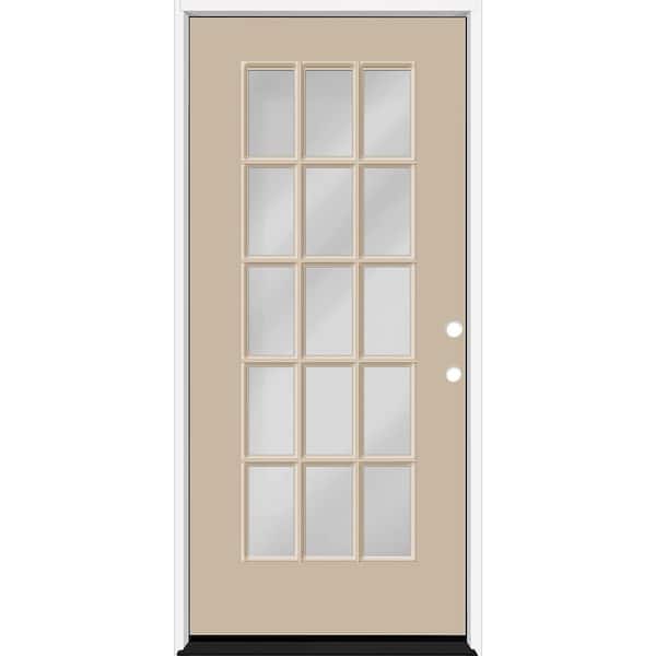 Reliant 36 in. x 80 in. Full Lite 15L SDL Clear Glass LHIS Sandstone Finish Fiberglass Prehung Front Door w/6-9/16 Jamb
