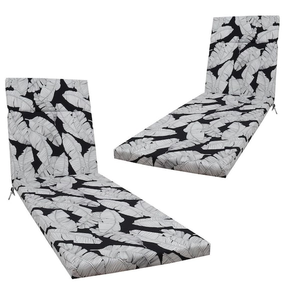Unbranded 23 x 75 2-Piece Indoor/Outdoor Chaise Lounge Chair Cushion with Ties, Patio Seat Cushion for Lawn Pool Beach Black Leaf