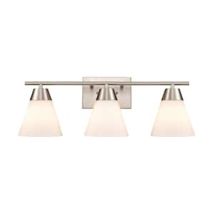Vernon 24 in. W 3-Light Brushed Nickel Vanity Light with Glass Shades