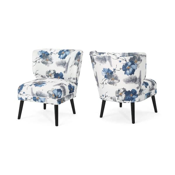 Noble House Desdemona Contemporary Blue and Black Floral Fabric Accent Chairs (Set of 2)