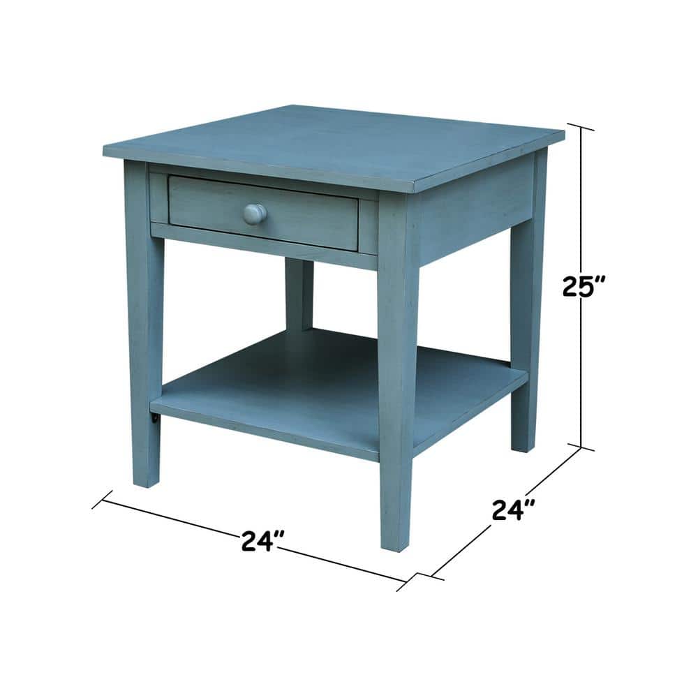 Antique Rubbed Ocean Blue Solid Wood End Table with Storage