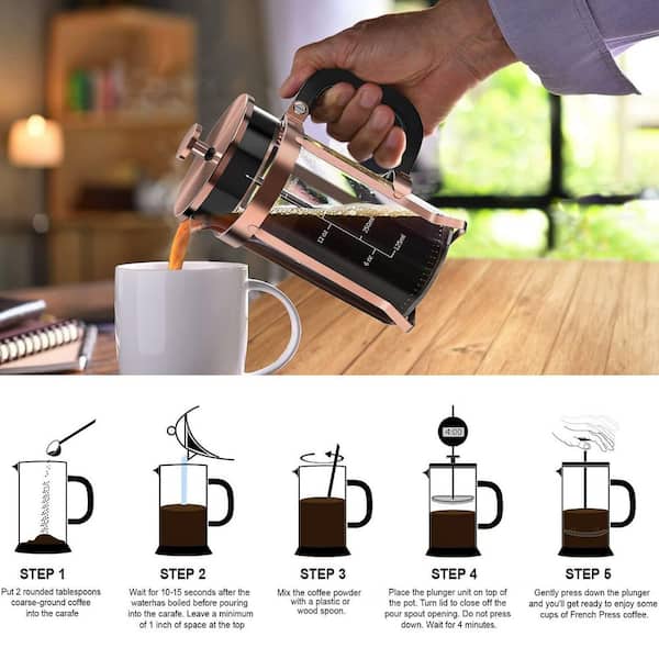Numhew 3-Cup Copper French Press Coffee Maker with 4-Filter, 21 oz.  Borosilicate Glass Coffee Press Z0Y4Q9F3 - The Home Depot