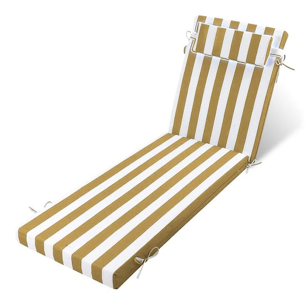 YLLN 71 in. x 21 in. x 4 in. (1-Pack) Waterproof Outdoor Chaise Lounge Cushion with a Bath Towel Yellowe and White Stripes