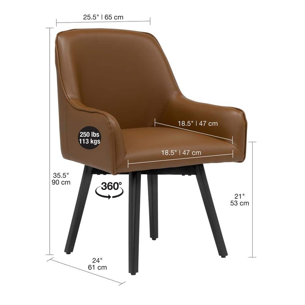 Caramel Brown Swivel Arm Chair with Metal Legs