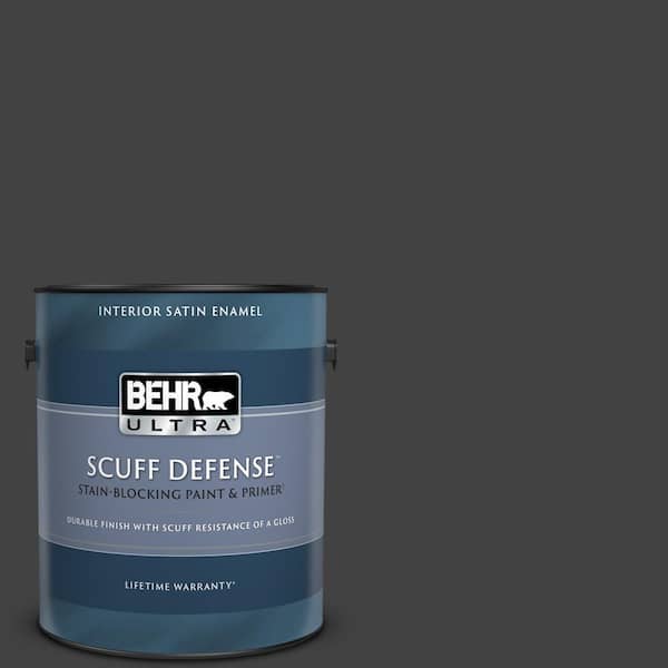 BEHR ULTRA 1 gal. #BNC-38 Spade Black Extra Durable Satin Enamel Interior Paint & Primer