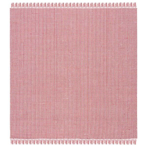 SAFAVIEH Montauk Ivory/Red 4 ft. x 4 ft. Multi-Striped Solid Color Square Area Rug